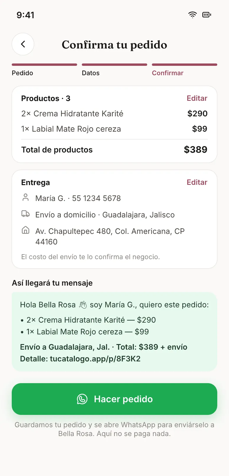 Confirmación del pedido